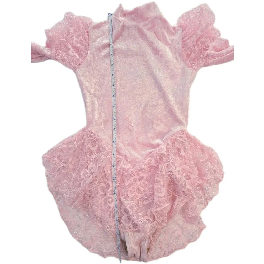 Gikda Marx VTG Kids High Neck Velvet Lace Skirted Princess Pink Leotard Sz 6X/7